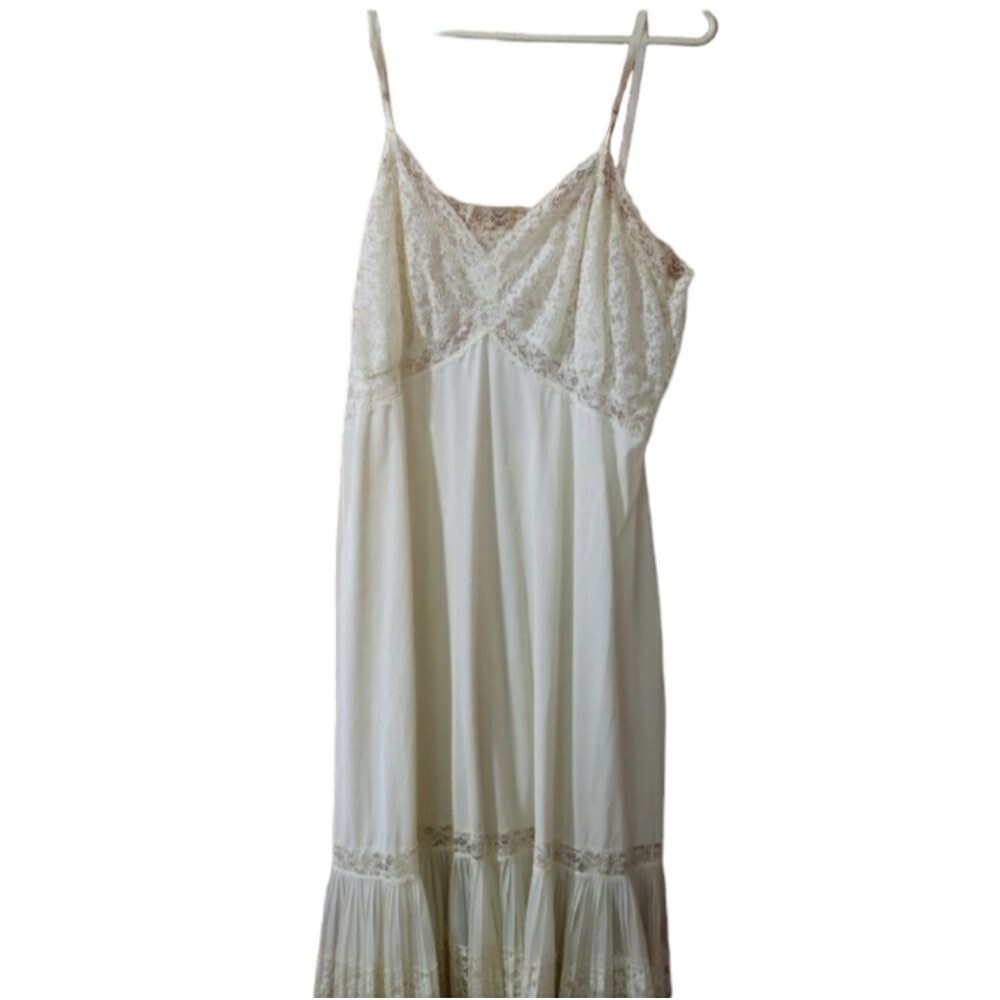 Van Raalte Vintage 1955 Off White Lace Pleated Slip Dress Large Nylon